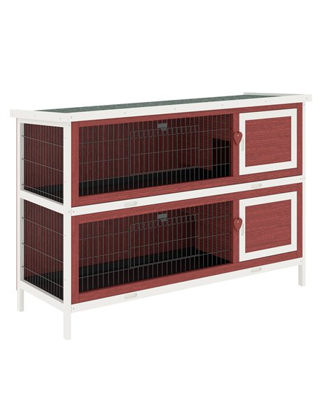 PawHut Rabbit Hutch Outdoor 2-Tier Guinea Pig Cage Bunny House Cage with No-Leak Trays for Indoor and Outdoor 136 x 50 x 93cm - pic 158172 | FastDaddyshop