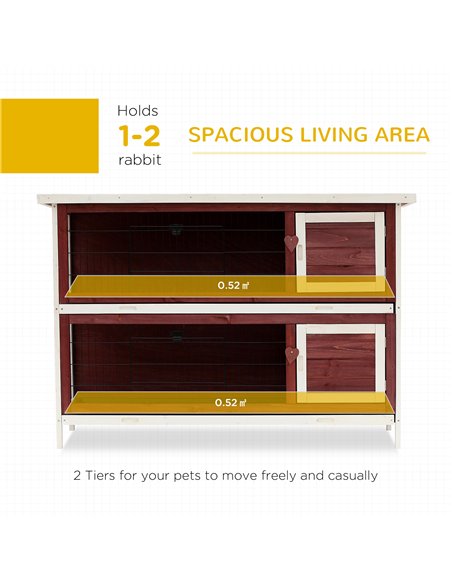 PawHut Rabbit Hutch Outdoor 2-Tier Guinea Pig Cage Bunny House Cage with No-Leak Trays for Indoor and Outdoor 136 x 50 x 93cm - pic 158175 | FastDaddyshop
