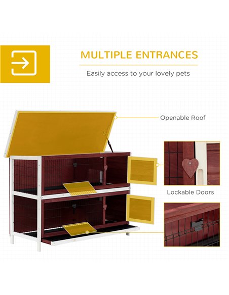 PawHut Rabbit Hutch Outdoor 2-Tier Guinea Pig Cage Bunny House Cage with No-Leak Trays for Indoor and Outdoor 136 x 50 x 93cm - pic 158176 | FastDaddyshop