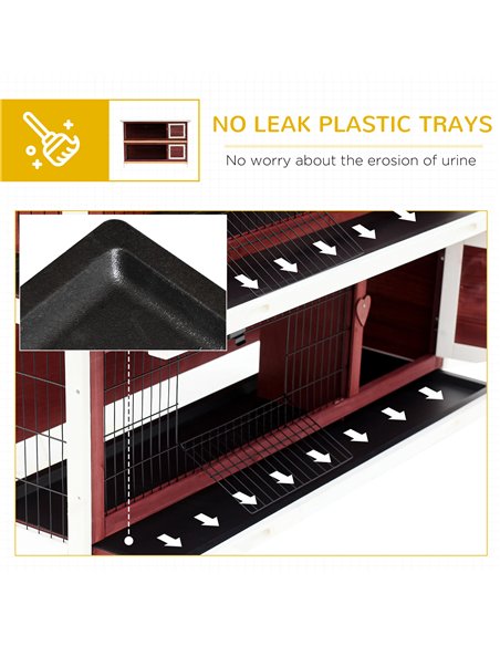 PawHut Rabbit Hutch Outdoor 2-Tier Guinea Pig Cage Bunny House Cage with No-Leak Trays for Indoor and Outdoor 136 x 50 x 93cm - pic 158177 | FastDaddyshop
