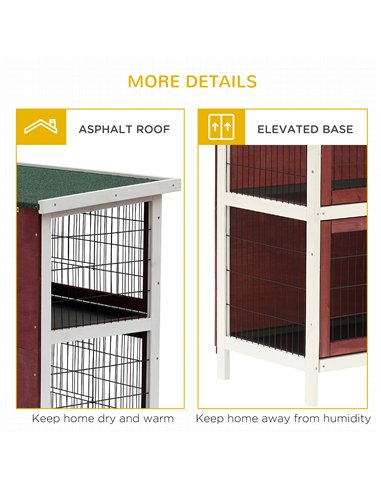 PawHut Rabbit Hutch Outdoor 2-Tier Guinea Pig Cage Bunny House Cage with No-Leak Trays for Indoor and Outdoor 136 x 50 x 93cm