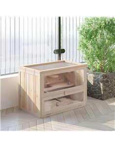 PawHut Wooden Hamster Cage Mouse Mice Rodent Small Animals Hutch Exercise Play House 60 x 35 x 42cm, Natural Wood Finish 2