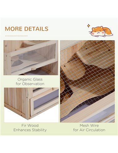 PawHut Wooden Hamster Cage Mouse Mice Rodent Small Animals Hutch Exercise Play House 60 x 35 x 42cm, Natural Wood Finish