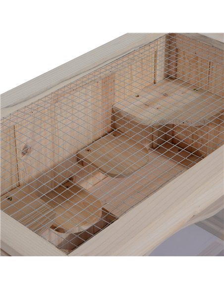 PawHut Wooden Hamster Cage Mouse Mice Rodent Small Animals Hutch Exercise Play House 60 x 35 x 42cm, Natural Wood Finish - pic 158189 | FastDaddyshop