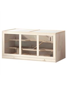 PawHut Wooden Hamster Cage, Small Animals Hutch with Tray, Openable Top, Exercise Play House Pen, 115L x 57W x 55Hcm, Natural