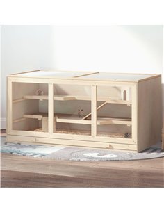 PawHut Wooden Hamster Cage, Small Animals Hutch with Tray, Openable Top, Exercise Play House Pen, 115L x 57W x 55Hcm, Natural 2