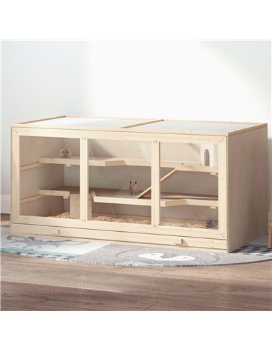 PawHut Wooden Hamster Cage, Small Animals Hutch with Tray, Openable Top, Exercise Play House Pen, 115L x 57W x 55Hcm, Natural