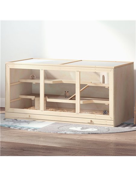 PawHut Wooden Hamster Cage, Small Animals Hutch with Tray, Openable Top, Exercise Play House Pen, 115L x 57W x 55Hcm, Natural - pic 158191 | FastDaddyshop