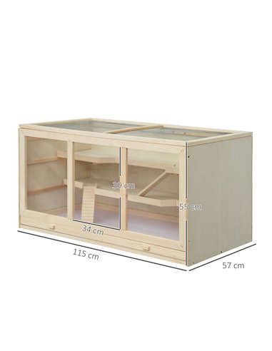 PawHut Wooden Hamster Cage, Small Animals Hutch with Tray, Openable Top, Exercise Play House Pen, 115L x 57W x 55Hcm, Natural