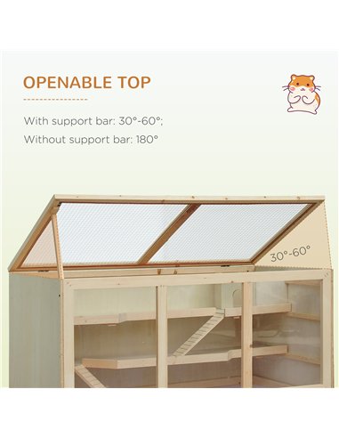 PawHut Wooden Hamster Cage, Small Animals Hutch with Tray, Openable Top, Exercise Play House Pen, 115L x 57W x 55Hcm, Natural