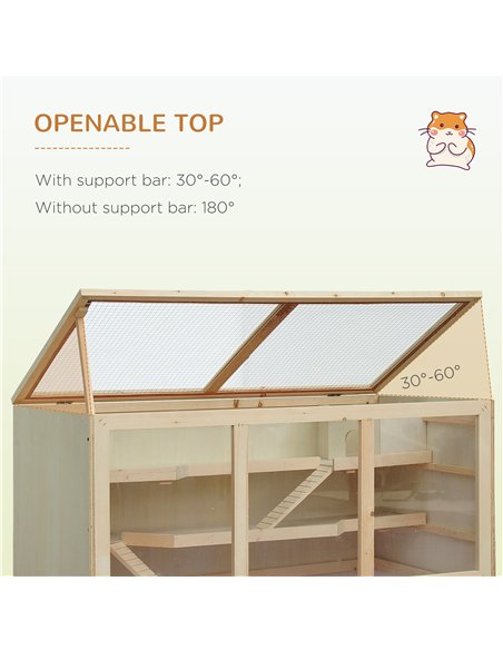 PawHut Wooden Hamster Cage, Small Animals Hutch with Tray, Openable Top, Exercise Play House Pen, 115L x 57W x 55Hcm, Natural - pic 158194 | FastDaddyshop