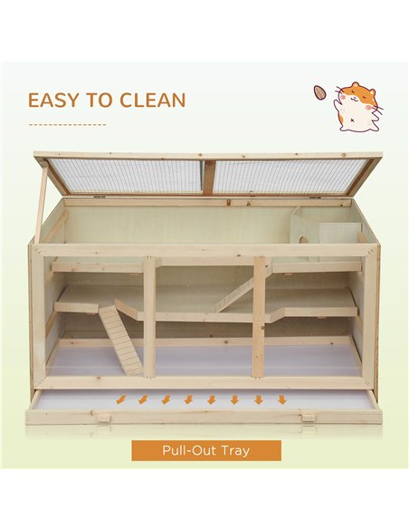 PawHut Wooden Hamster Cage, Small Animals Hutch with Tray, Openable Top, Exercise Play House Pen, 115L x 57W x 55Hcm, Natural - pic 158196 | FastDaddyshop