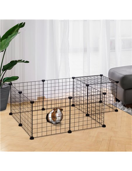PawHut DIY Pet Playpen Metal Wire Fence 12 Panel Enclosure Indoor Outdoor Guinea Pig Bunny Small Animals Cage Black - pic 158200 | FastDaddyshop