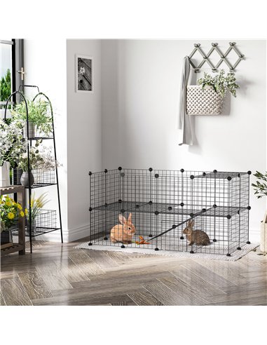 PawHut DIY Pet Playpen Metal Wire Fence Indoor Outdoor Rabbit Small Animals Cage 36 Panel Enclosure Black