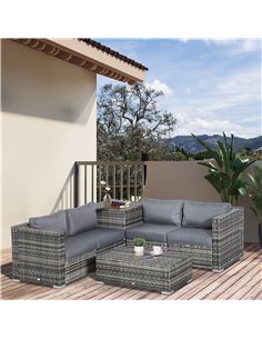 Outsunny 6PC Rattan Corner Sofa Set with Coffee Table, Cushion, Grey 2