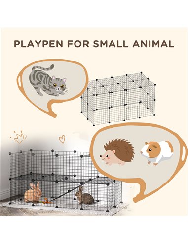 PawHut DIY Pet Playpen Metal Wire Fence Indoor Outdoor Rabbit Small Animals Cage 36 Panel Enclosure Black