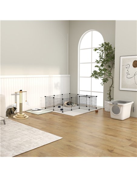 PawHut DIY Pet Playpen Metal Wire Fence Indoor Outdoor Rabbit Small Animals Cage 36 Panel Enclosure Black - pic 158216 | FastDaddyshop