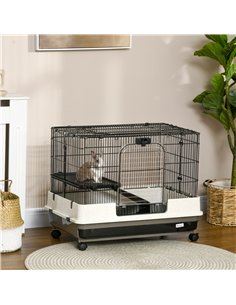 PawHut 2 Tier Rolling Small Animal Rabbit Cage Chinchillas Hutch Pet Play House with Platform Ramp Removable Tray 80 x 52.7 x 66 2