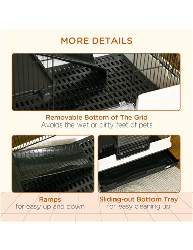 PawHut 2 Tier Rolling Small Animal Rabbit Cage Chinchillas Hutch Pet Play House with Platform Ramp Removable Tray 80 x 52.7 x 66
