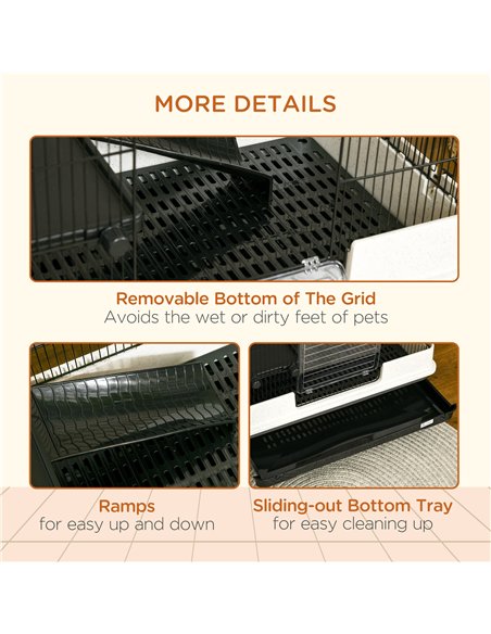 PawHut 2 Tier Rolling Small Animal Rabbit Cage Chinchillas Hutch Pet Play House with Platform Ramp Removable Tray 80 x 52.7 x 66 - pic 158223 | FastDaddyshop