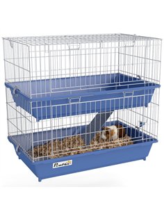 PawHut Double Tier Small Animal Cage Rabbit Chinchillas Cage w/ Ramp Food Dish Water Bottle Deep Trays Pet Home 72 x 44 x 67 cm