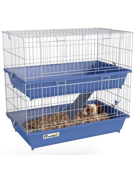 PawHut Double Tier Small Animal Cage Rabbit Chinchillas Cage w/ Ramp Food Dish Water Bottle Deep Trays Pet Home 72 x 44 x 67 cm - pic 158226 | FastDaddyshop