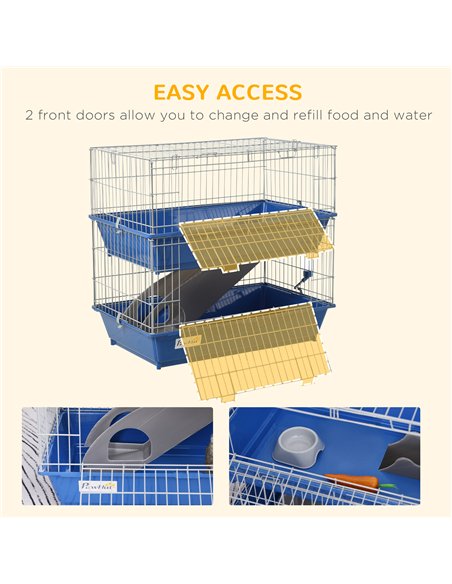 PawHut Double Tier Small Animal Cage Rabbit Chinchillas Cage w/ Ramp Food Dish Water Bottle Deep Trays Pet Home 72 x 44 x 67 cm - pic 158229 | FastDaddyshop