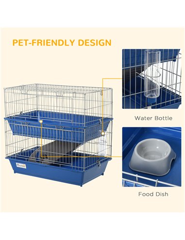 PawHut Double Tier Small Animal Cage Rabbit Chinchillas Cage w/ Ramp Food Dish Water Bottle Deep Trays Pet Home 72 x 44 x 67 cm