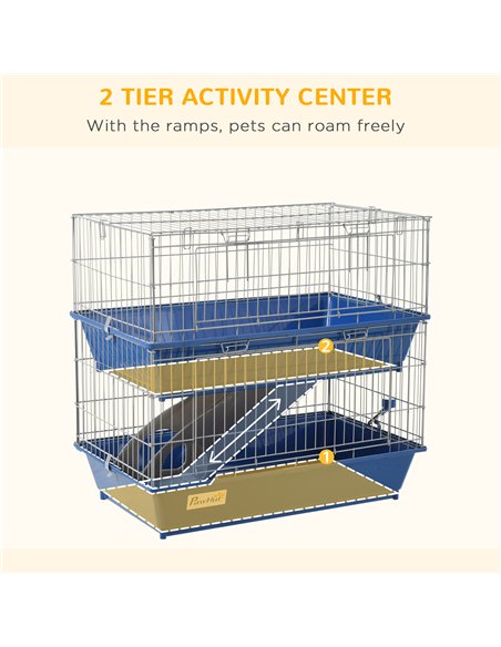 PawHut Double Tier Small Animal Cage Rabbit Chinchillas Cage w/ Ramp Food Dish Water Bottle Deep Trays Pet Home 72 x 44 x 67 cm - pic 158231 | FastDaddyshop