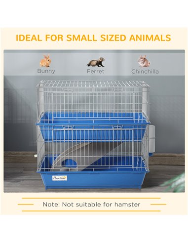 PawHut Double Tier Small Animal Cage Rabbit Chinchillas Cage w/ Ramp Food Dish Water Bottle Deep Trays Pet Home 72 x 44 x 67 cm
