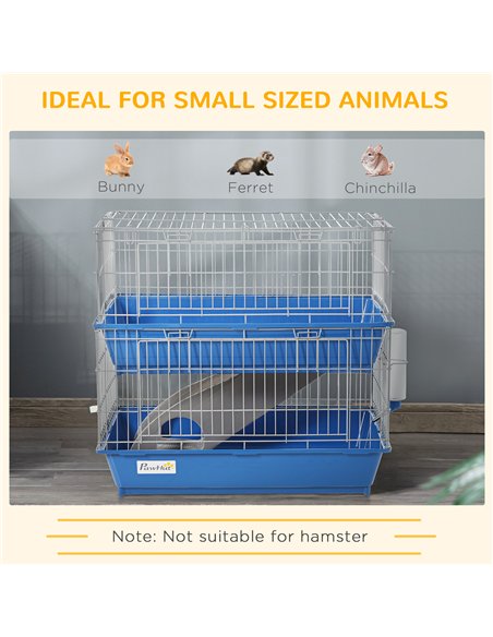 PawHut Double Tier Small Animal Cage Rabbit Chinchillas Cage w/ Ramp Food Dish Water Bottle Deep Trays Pet Home 72 x 44 x 67 cm - pic 158233 | FastDaddyshop
