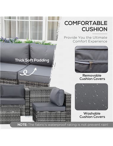 Outsunny 6PC Rattan Corner Sofa Set with Coffee Table, Cushion, Grey