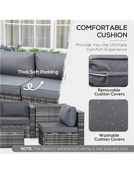 Outsunny 6PC Rattan Corner Sofa Set with Coffee Table, Cushion, Grey - pic 15824 | FastDaddyshop