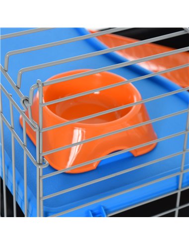 PawHut Small Animal Cage Rabbit Guinea Pigs Chinchillas Cage w/ Wheels Water Bottle Food Dish Platform Ramp 89 x 44 x 43 cm Blac