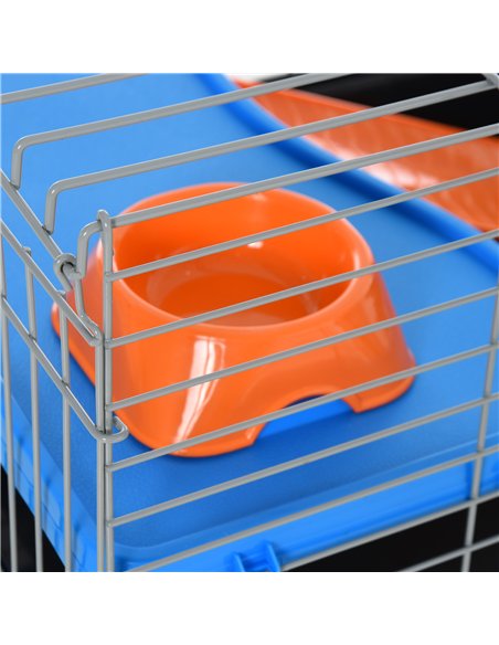 PawHut Small Animal Cage Rabbit Guinea Pigs Chinchillas Cage w/ Wheels Water Bottle Food Dish Platform Ramp 89 x 44 x 43 cm Blac - pic 158242 | FastDaddyshop