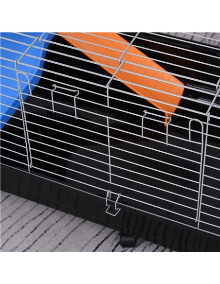 PawHut Small Animal Cage Rabbit Guinea Pigs Chinchillas Cage w/ Wheels Water Bottle Food Dish Platform Ramp 119 x 59 x 50 cm Bla - pic 158251 | FastDaddyshop