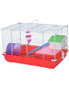 PawHut Hamster Cage, Small Gerbil Cage 2 Tiers Portable w/ Handle, Exercise Wheel, Water Bottle, Dishes