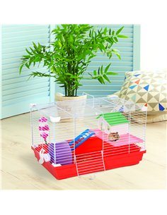 PawHut Hamster Cage, Small Gerbil Cage 2 Tiers Portable w/ Handle, Exercise Wheel, Water Bottle, Dishes 2