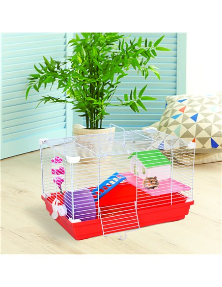 PawHut Hamster Cage, Small Gerbil Cage 2 Tiers Portable w/ Handle, Exercise Wheel, Water Bottle, Dishes - pic 158254 | FastDaddyshop