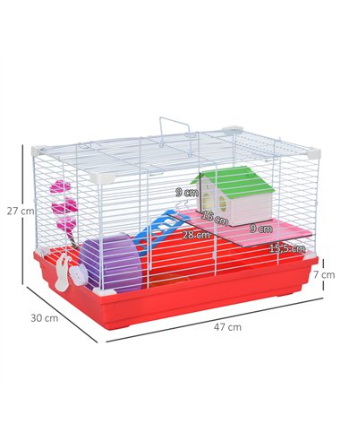PawHut Hamster Cage, Small Gerbil Cage 2 Tiers Portable w/ Handle, Exercise Wheel, Water Bottle, Dishes