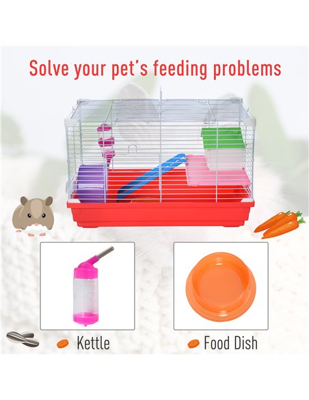 PawHut Hamster Cage, Small Gerbil Cage 2 Tiers Portable w/ Handle, Exercise Wheel, Water Bottle, Dishes - pic 158256 | FastDaddyshop