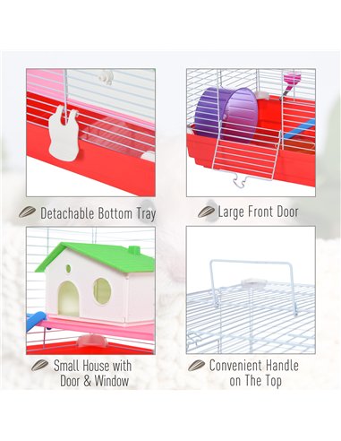 PawHut Hamster Cage, Small Gerbil Cage 2 Tiers Portable w/ Handle, Exercise Wheel, Water Bottle, Dishes