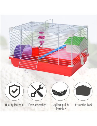 PawHut Hamster Cage, Small Gerbil Cage 2 Tiers Portable w/ Handle, Exercise Wheel, Water Bottle, Dishes