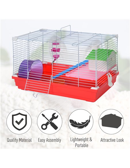 PawHut Hamster Cage, Small Gerbil Cage 2 Tiers Portable w/ Handle, Exercise Wheel, Water Bottle, Dishes - pic 158259 | FastDaddyshop