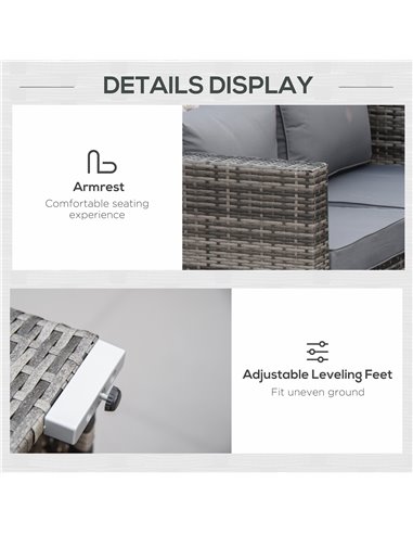 Outsunny 6PC Rattan Corner Sofa Set with Coffee Table, Cushion, Grey