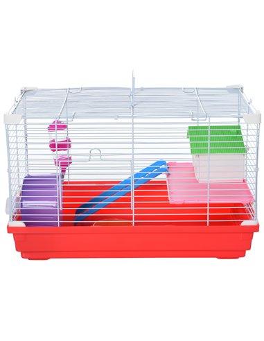 PawHut Hamster Cage, Small Gerbil Cage 2 Tiers Portable w/ Handle, Exercise Wheel, Water Bottle, Dishes