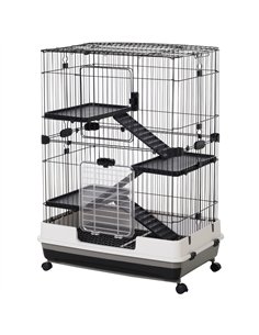 PawHut Four-Tier Small Animal Cage, for Bunnies, Ferrets, Chinchillas w/ Wheels, Tray - Black