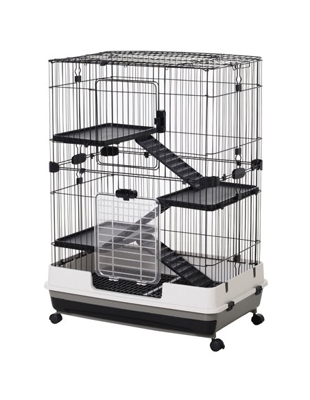 PawHut Four-Tier Small Animal Cage, for Bunnies, Ferrets, Chinchillas w/ Wheels, Tray - Black - pic 158271 | FastDaddyshop