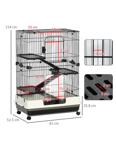 PawHut Four-Tier Small Animal Cage, for Bunnies, Ferrets, Chinchillas w/ Wheels, Tray - Black - pic 158273 | FastDaddyshop