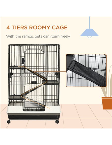 PawHut Four-Tier Small Animal Cage, for Bunnies, Ferrets, Chinchillas w/ Wheels, Tray - Black - pic 158274 | FastDaddyshop
